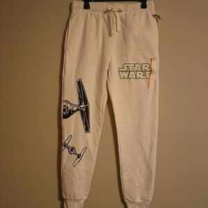 New Disney‎ 100 Star Wars Size S Cream Drawstring Cuffed Sweatpants